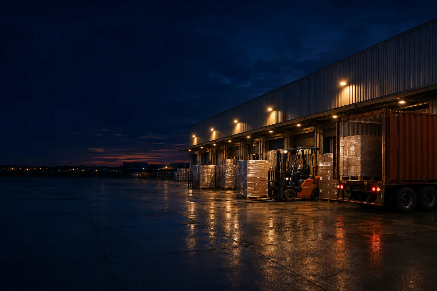 American wholesale warehouse with pallets prepared for delivery